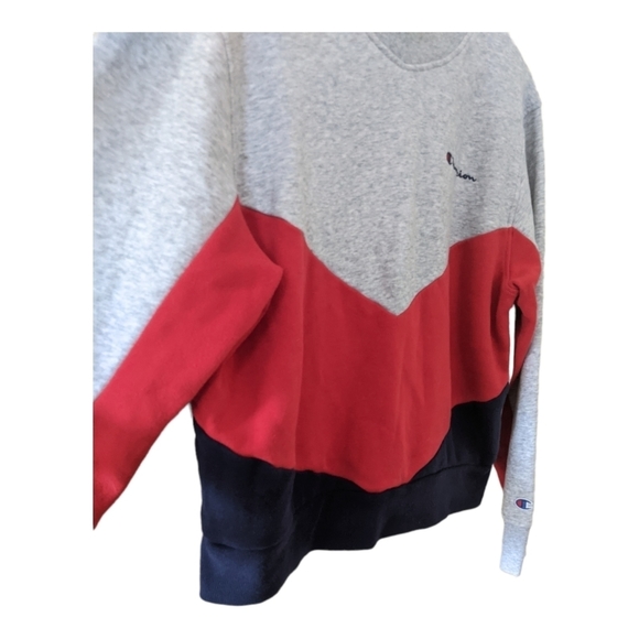 Champion Women's Colorblock Campus Mock Neck Sweatshirt Size L Gray/Red/Blue - Picture 8 of 10